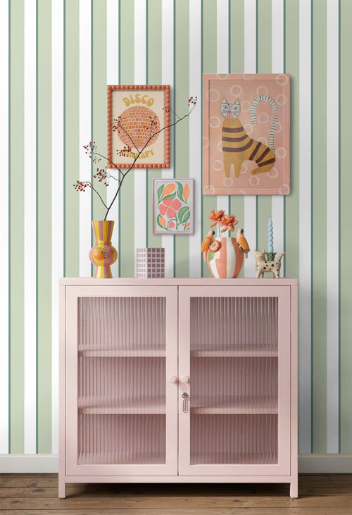 ESTAhome behang strepen groen en wit - 50 x 900 cm - 131905