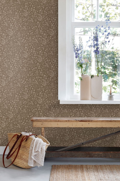 ESTAhome behang bloemetjes bruin - 50 x 900 cm - 131996