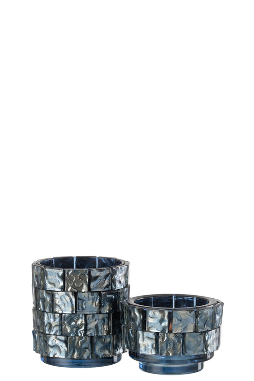 J-Line theelichthouder Vierkant mozaiek - glas - donkerblauw - large