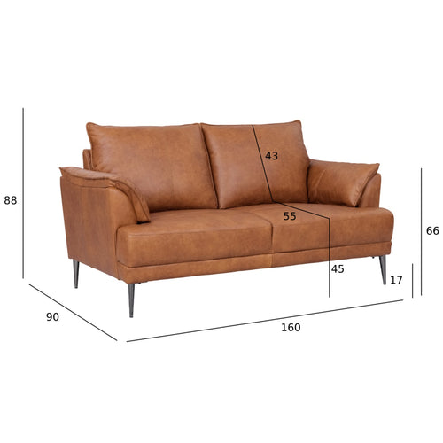 Furnhouse 2-zitsbank Soul - Cognacbruin - Leer - 90x160x88