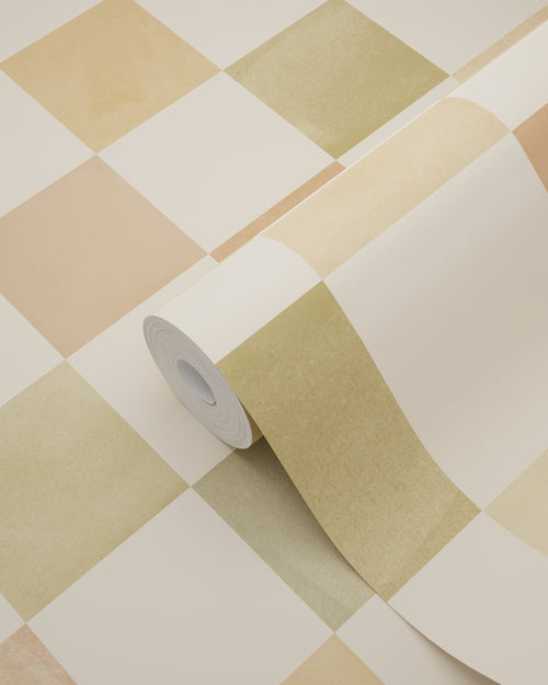 ESTAhome behang geblokt motief beige, bruin en groen - 50 x 900 cm - 131716
