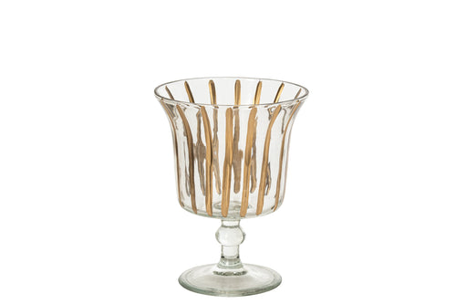 J-Line kandelaar ronde voet - glas - goud/transparant - set van 2