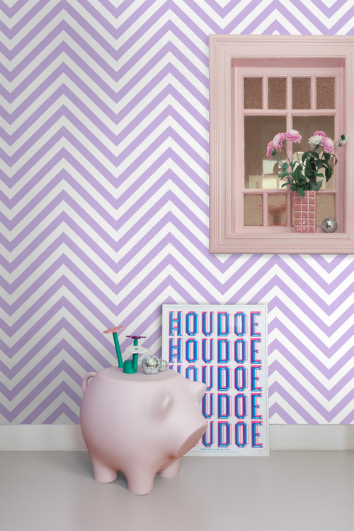 ESTAhome behang chevronpatroon lila paars en wit - 50 x 900 cm - 131407 - vtwonen shop