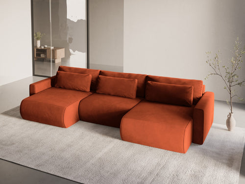 Cosmopolitan Design Converteerbare panoramische bank met opbergdoos Belfast 4-zits, flueel kastanjebruin - 149x340x84cm