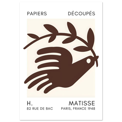 Artfulprints Poster met Lijst Matisse – Peace dove brown   - 50x70 cm - Bruin