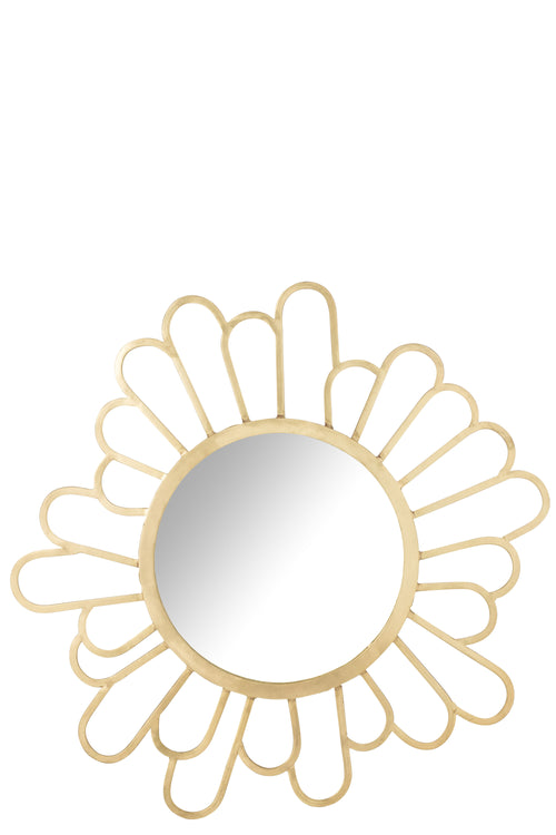 J-Line spiegel Bloem - metaal/spiegel - goud - Ø 90 cm