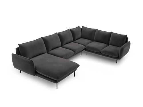 Cosmopolitan Design Panoramische hoekbank rechts Vienna 7-zits, flueel, donkergrijs - 235x330x95cm