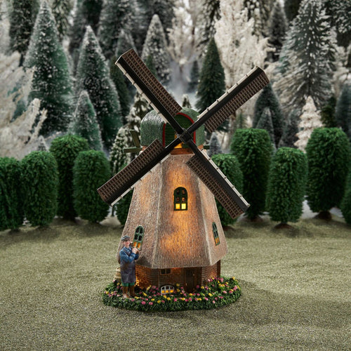 Luville Zaanse Molen Kerstdorpminiatuur - Kerstversiering met Draaiende Wieken en Warm Wit LED-licht - Kerst Decoratie voor je Polderdorp - Werkt op