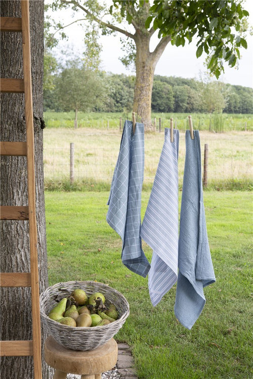 Walra - Keukenset Dry w. Cubes Uni, Stripes & Blocks - 3x 50x70 cm - Jeans Blauw