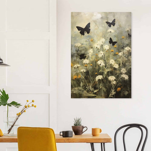 Artfulprints Poster met Lijst Butterflies in flowerfield 2   - 50x70 cm - Groen