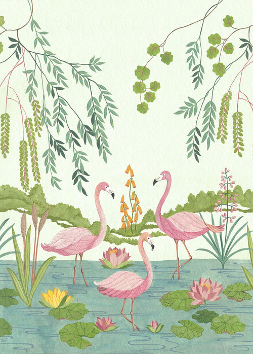 Komar fotobehang Flamingo Vibes roze, groen en blauw - 200 x 280 cm - 610840 - vtwonen shop