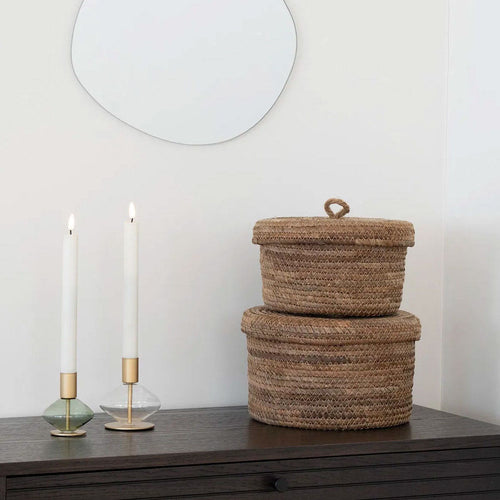 Artichok Tijl  Ronde Opbergmanden Met Deksel Set van 2 - Bruin