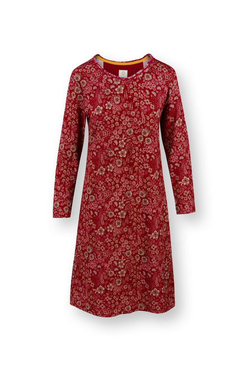 Pip Studio - Danai Nachthemd Lange Mouw Dames - Daisy Dreams - Rood - XL - vtwonen shop
