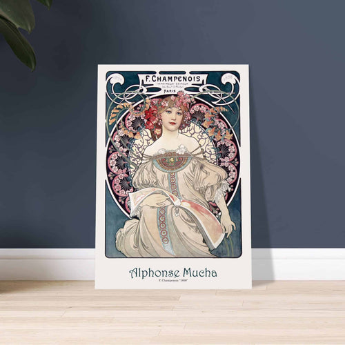 Artfulprints Poster met Lijst Alphonse Mucha - F. Champenois   - A4 21x29.7 cm - Blauw