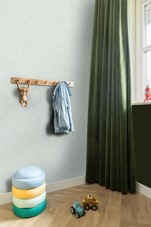 ESTAhome behang effen linnenstructuur vergrijsd mintgroen - 53 cm x 10.05 m - 148694