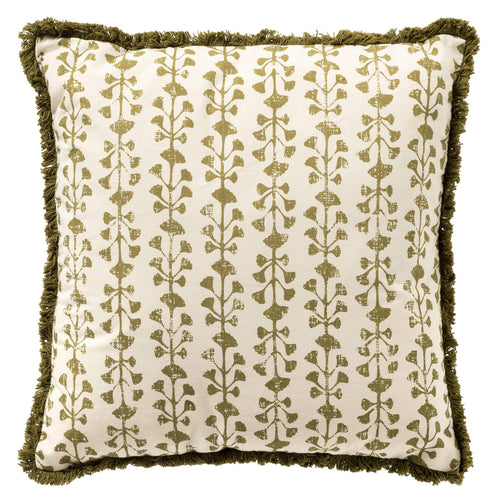 FRANCINE - kussenhoes 45x45 cm - 100% katoen - bladmotief en franjes - Green Moss - groen