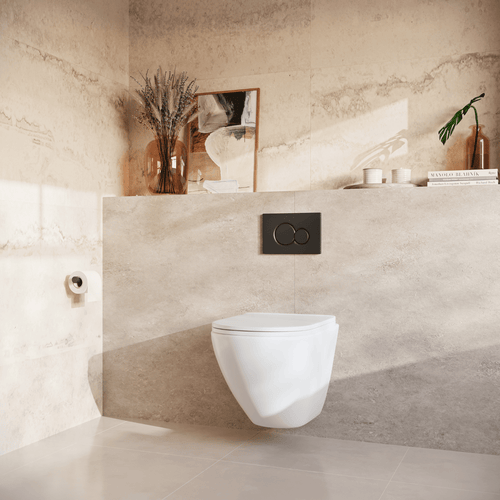 LOMAZOO hangtoiletset Linea - met inbouwreservoir & ronde drukplaat - rond - zwart / wit