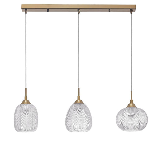 Merano Etobicoke Plafondlamp met 3 lichtbalken, helder glas, gesatineerd goud metaal LED E27