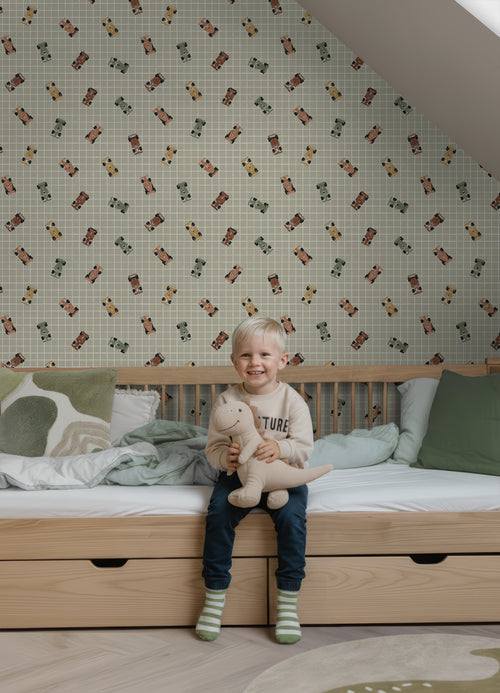 ESTAhome behang race auto's vergrijsd groen - 50 x 900 cm - 131753