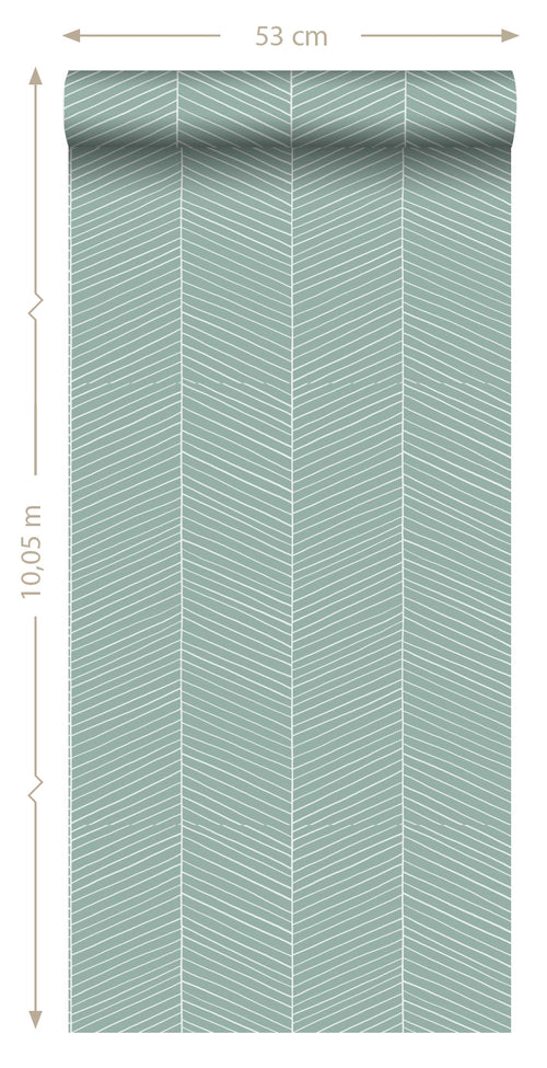 ESTAhome behang visgraat-motief vergrijsd mintgroen - 0,53 x 10,05 m - 139108 - vtwonen shop