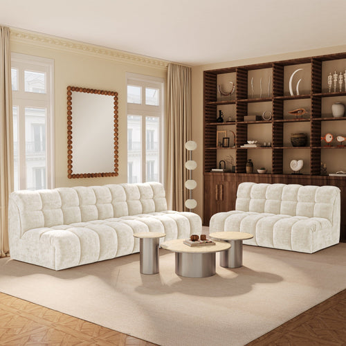 Premium Interiors - Bank SEVEN - gewaafd fluweel crème 243cm