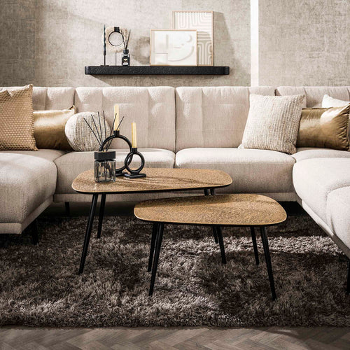 Giga Meubel Salontafel Metallic - Brons Metaal - Set van 2 - 80x70x35cm