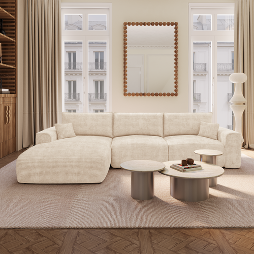 Premium Interiors - Linkerhoekbank met snelle uitklapfunctie COMO - corduroy beige 300cm