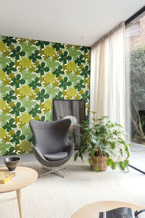 Masureel behang bloemen groen - 53 cm x 10.05 m - 632003 - vtwonen shop