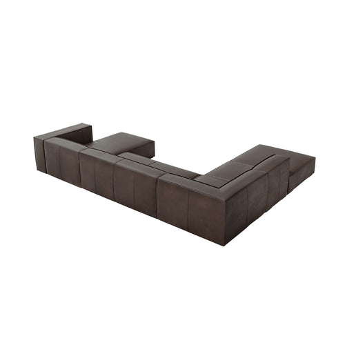 Cosmopolitan Design - Panoramische hoekbank links Turin 6-zits, echt leer grijs bruin - 270x365x68cm