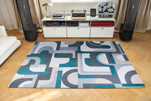 Module vloerkleed 9208 Morris Green - Blauw - 240 x 240 cm