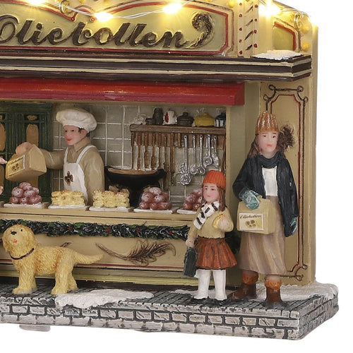 Luville Kerstdorp Miniatuur Oliebollenkraam - Kerstversiering voor Miniatuur Kerstdorp - Kerst Decoratie met LED Verlichting op Batterijen - L17 x B6