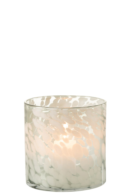 J-Line windlicht Spikkel - glas - grijs/wit - medium