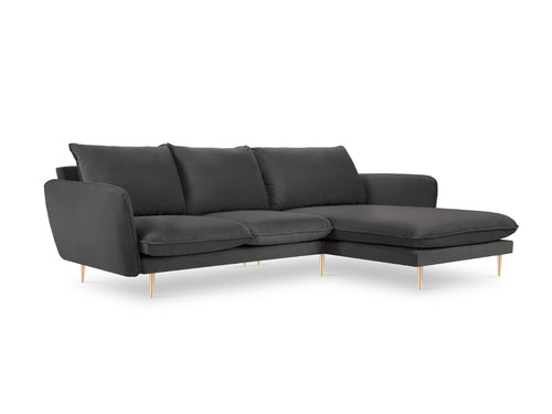 Cosmopolitan Design rechter hoekbank Vienna 5-zits, flueel, donkergrijs - 170x255x95cm