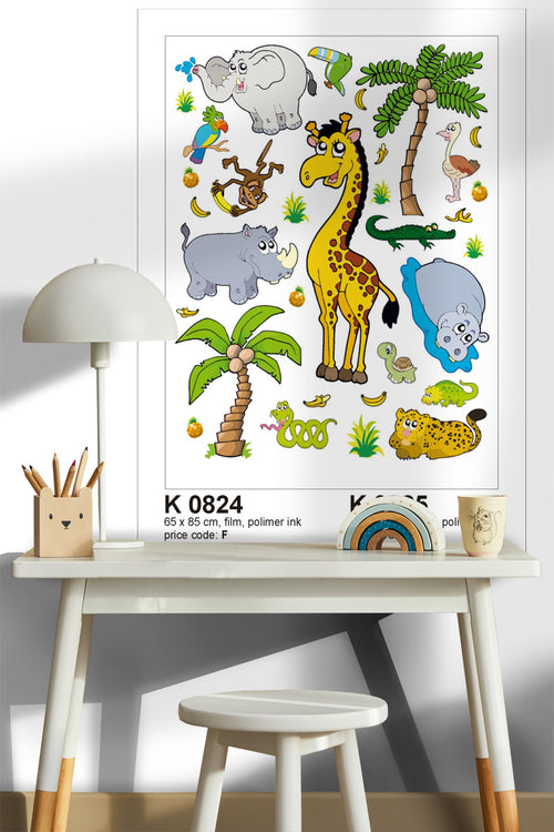 Sanders & Sanders muursticker jungle dieren geel, groen en grijs - 85 x 65 cm - 600305