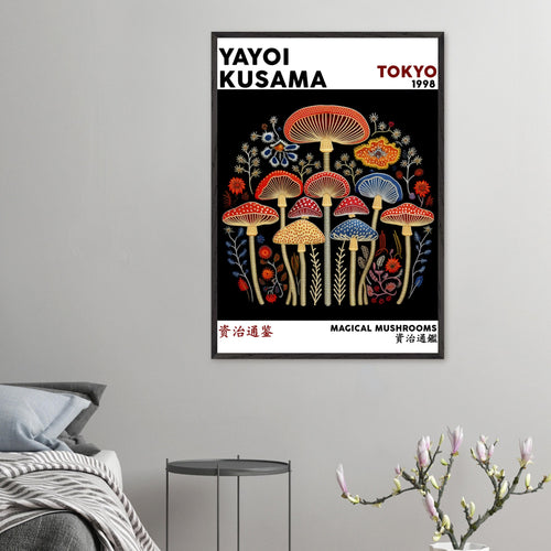 Artfulprints Poster met Lijst Yayoi Kusama - Magical mushrooms   - A4 21x29.7 cm - Meerkleurig