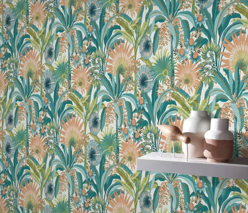 Erismann behang tropische bladeren turquoise en groen - 53 cm x 10.05 m - 661620 - vtwonen shop