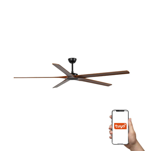 Faro Bigwood XL 5-bladige plafondventilator matzwart, walnoot Tuya Smart System