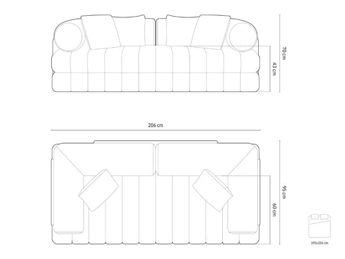 Cosmopolitan Design Converteerbare bank Kemi 3-zits, flueel roze - 95x206x70cm