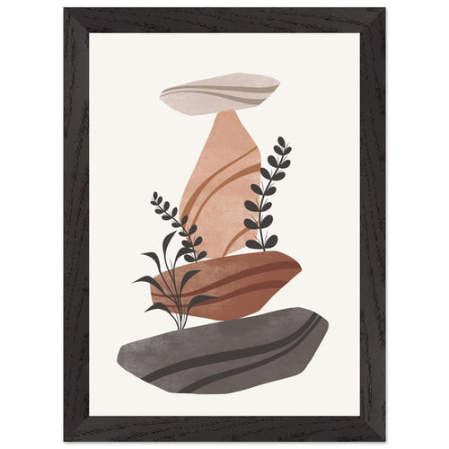 Artfulprints Poster met Lijst Boho – Rock balance   - A4 21x29.7 cm - Bruin