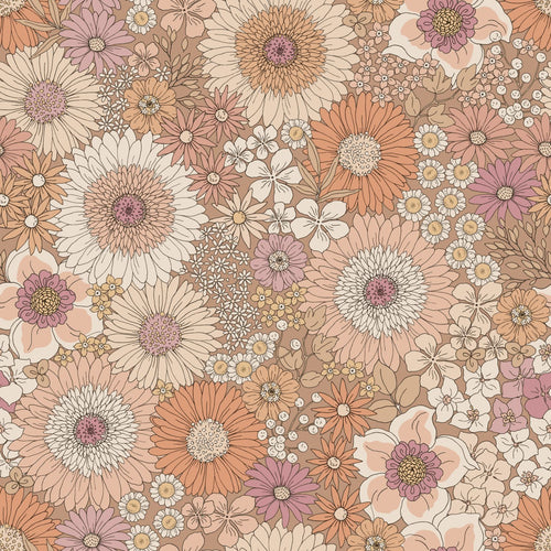 ESTAhome behang retro bloemen terracotta, paars en wit - 50 x 900 cm - 131314 - vtwonen shop
