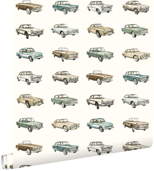 ESTAhome behang vintage auto's beige - 53 cm x 10.05 m - 139546