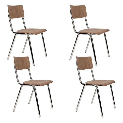 Zuiver Back to School Eetkamerstoelen  Walnoot/Chroom - Set van 4