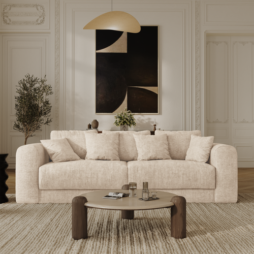 Sia Home - Slaapbank met opbergruimte, notenhout RIO - gewaafd fluweel crème 250cm