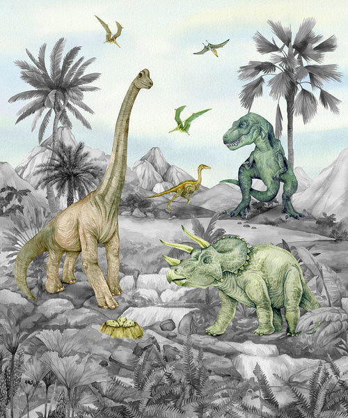 Sanders & Sanders fotobehang dinosaurussen grijs - 270 x 225 cm - 601202