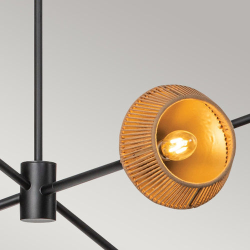 Mehrarmige Pendel-Deckenleuchte Modern Mattschwarz, Natur 6x E14