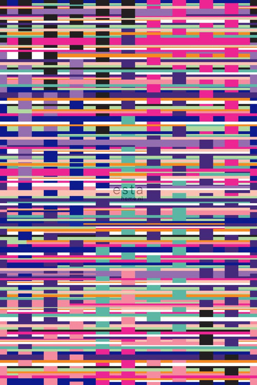 ESTAhome fotobehang grafisch motief roze, paars, blauw en zwart - 200 x 279 cm - 158915 - vtwonen shop
