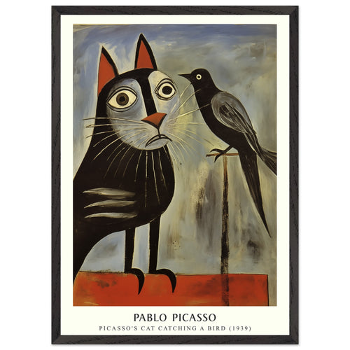 Artfulprints Poster met Lijst Pablo Picasso - Picasso's cat catching a bird   - 50x70 cm - Grijs