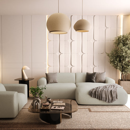 Sia Home - Rechthoekige hoekbank MYRA - kruisweefsel beige 266cm