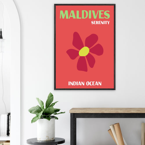 Artfulprints Poster met Lijst Indian Ocean - Maldives   - 30x40 cm - Rood