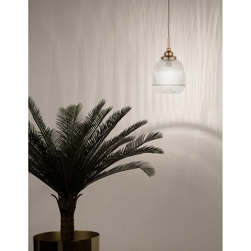 Merano Estevan 15 cm bol hangende plafondlamp satijn goud metaal helder glas LED E14